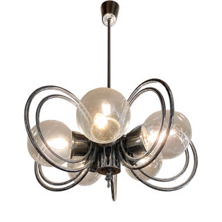 Vintage Space Age Chrome and Glass Pendant Light, 1970s For Sale