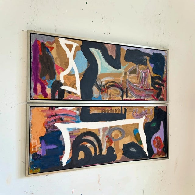 Postmodern Framed Abstract Diptych Painting "Snails for Dinner" For Sale - Image 3 of 10