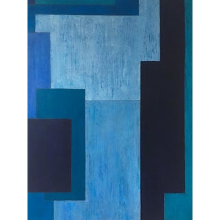 Abstract Monochromatic Geometric Blue Painting by Stephen Cimini For Sale