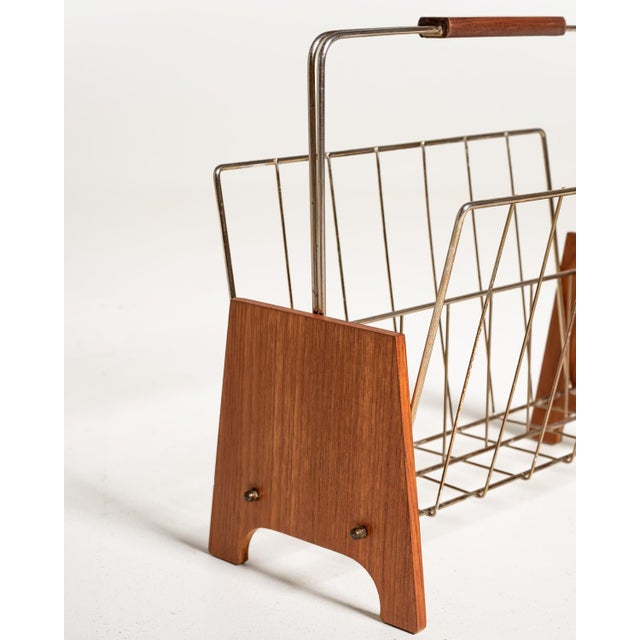 Scandinavian Magazine Rack in Teak and Brass, 1960s For Sale - Image 4 of 8