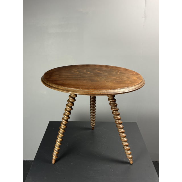 Mid-Century Modern French Wood Turned Barley Twist Side Table with Cork Screw Legs, 1950s For Sale - Image 6 of 18