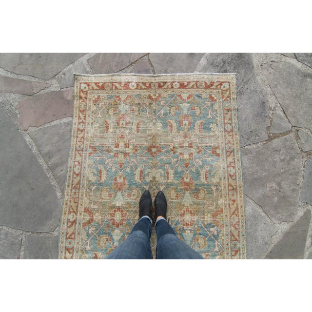 1940s 1940s Vintage Allover Blue Terra Cotta Hand Knotted Rug - 4’6” X 6’10” For Sale - Image 5 of 11