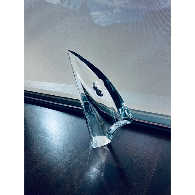 Transparent Rare Vintage Baccarat Crystal Voile Sail Sculpture by Robert Rigot, Signed, French Mid-Century Art Crystal For Sale - Image 8 of 10