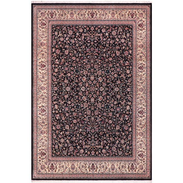 Shabby Chic 1990's Floral Pak-Persian Black/Ivory Wool Rug - 9'1'' X 12'1'' For Sale - Image 9 of 9