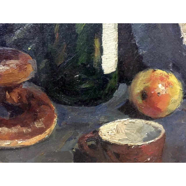Impressionist 1980s Oil Painting Still Life With Bagels Khorov Alexander For Sale - Image 3 of 11