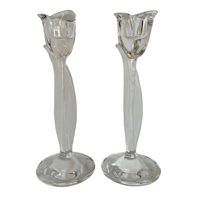Vintage Pair of Frosted Tulip Shaped Candle Holders by Mikasa For Sale