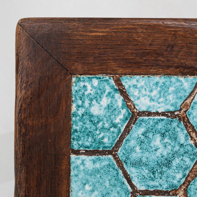 1970s French Wooden Coffee Table With Turquoise Tiled Top For Sale - Image 13 of 18