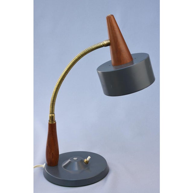Gray Adjustable Teak and Brass Table Lamp by Lyfa, Denmark, 1960s For Sale - Image 8 of 12
