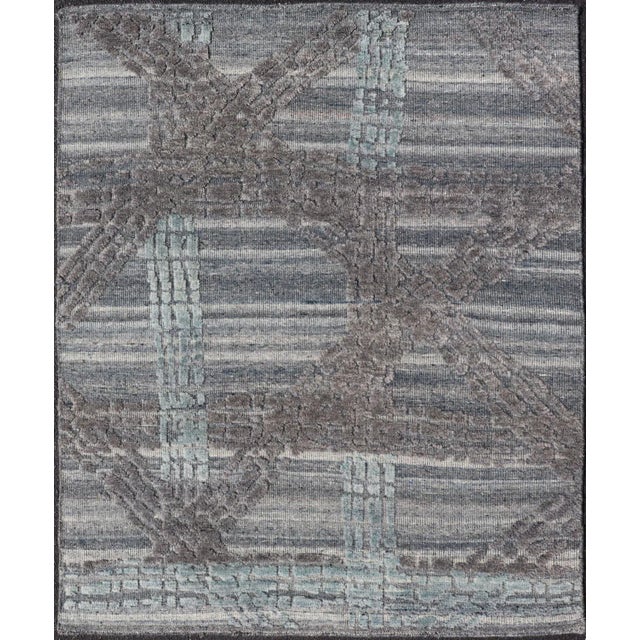 Textile Modern Abstract Area Rug With Contemporary Design in Blue, Grey, and Taupe For Sale - Image 7 of 12