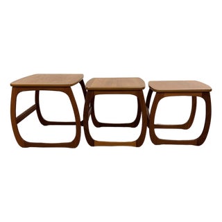 Nathan Vintage Teak Sled Leg Nesting Tables For Sale