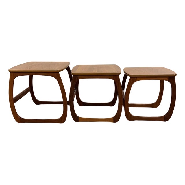 Nathan Vintage Teak Sled Leg Nesting Tables For Sale
