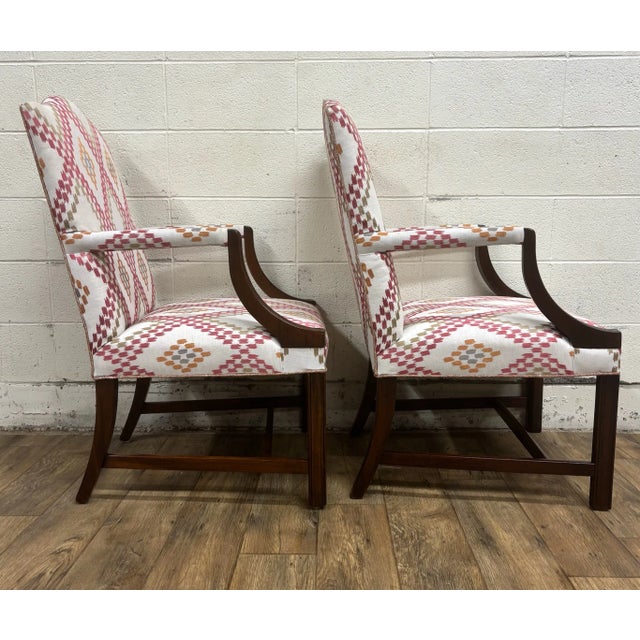 Wood Vintage Chippendale George III Style Library Chairs - Pair For Sale - Image 7 of 9