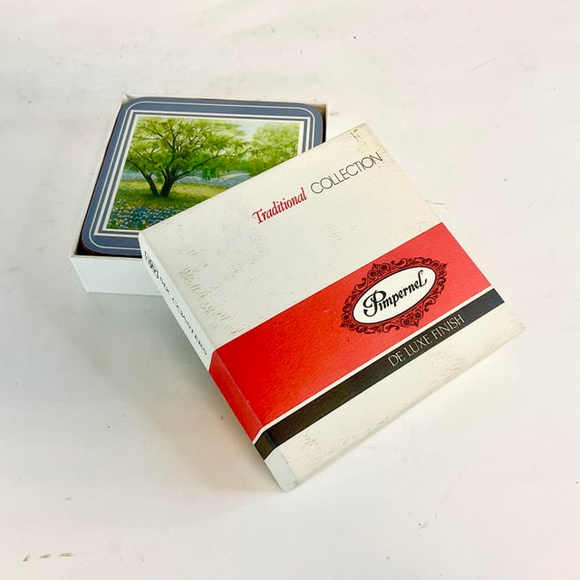 Wood 1970s Vintage Boho Chic Texas Bluebonnet Coasters - Set of 6 For Sale - Image 7 of 10