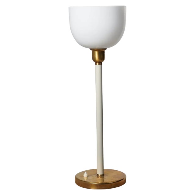 Swedish Modern Brass and Opaline Glass Table Light from Likely Böhlmarks, 1930s For Sale