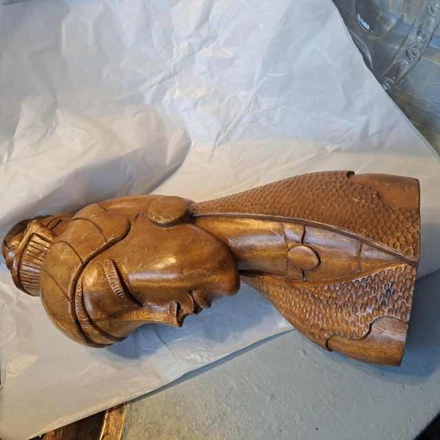 handcrafted carved one piece woman Asian japanese/,geisha woman headpiece 1991. solid wood carved, local wa.artist