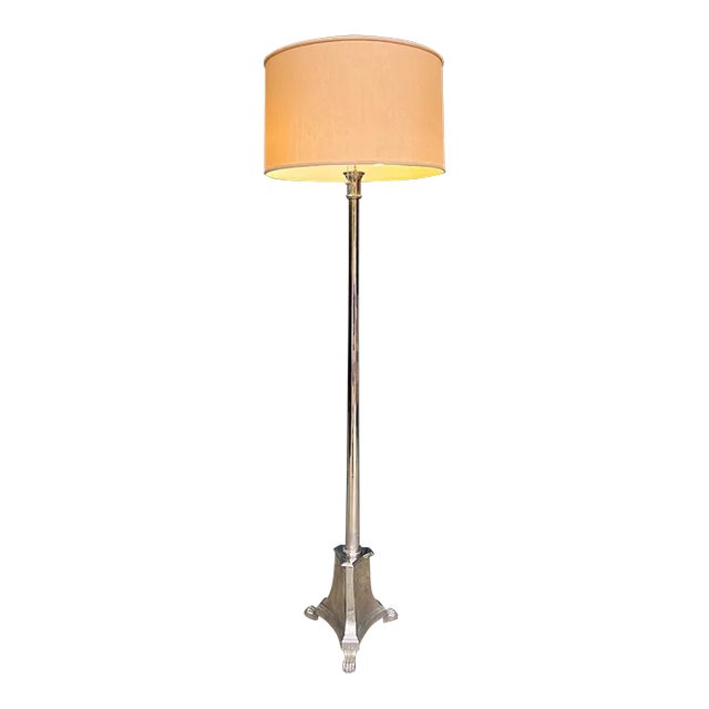 French 1940s Neoclassical Nickel-Plated Floor Lamp For Sale