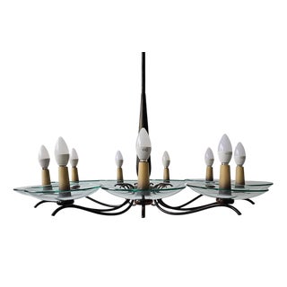 Large Mid-Century Brass Chandelier in style of Pietro Chiesa, 1950s For Sale