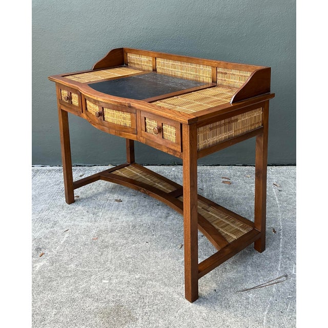 Vintage Woven Rattan and Teak Desk For Sale In West Palm - Image 6 of 12