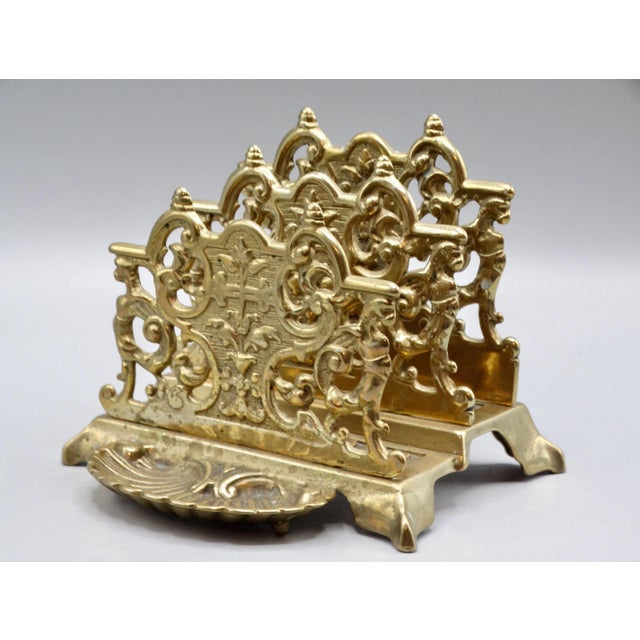 1920's Early English Gilt Brass Double Letter Rack For Sale - Image 6 of 8