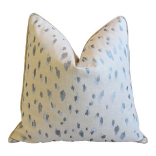 Blue & Silver Animal Cat Spot Linen and Velvet Feather/Down Pillow 24" Square For Sale