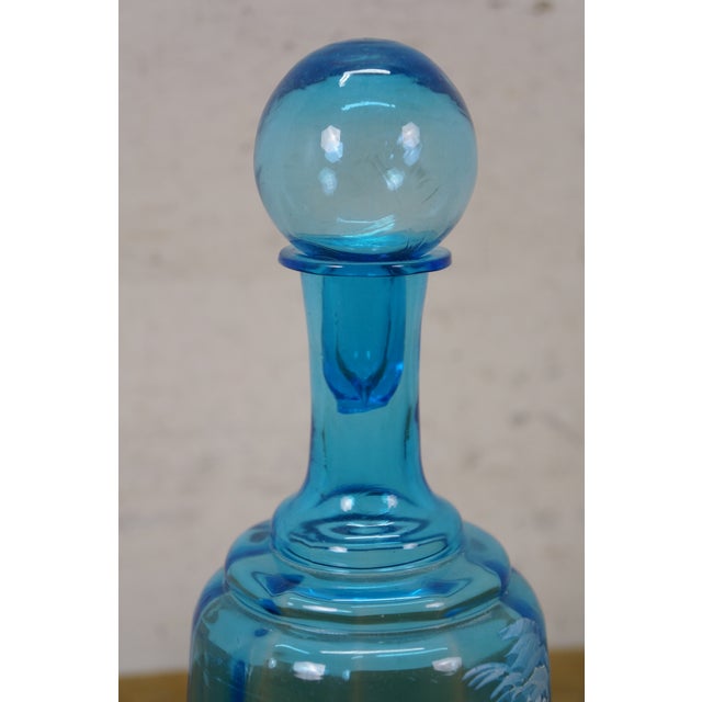 Vintage 4pc Blue Art Glass Decanter Pitcher Vase Votive Holder Mary Gregory For Sale - Image 13 of 18