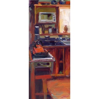 Tami's Kitchen by Pam Ingalls | Oil Painting of a kitchen interior with a stove and microwave. For Sale