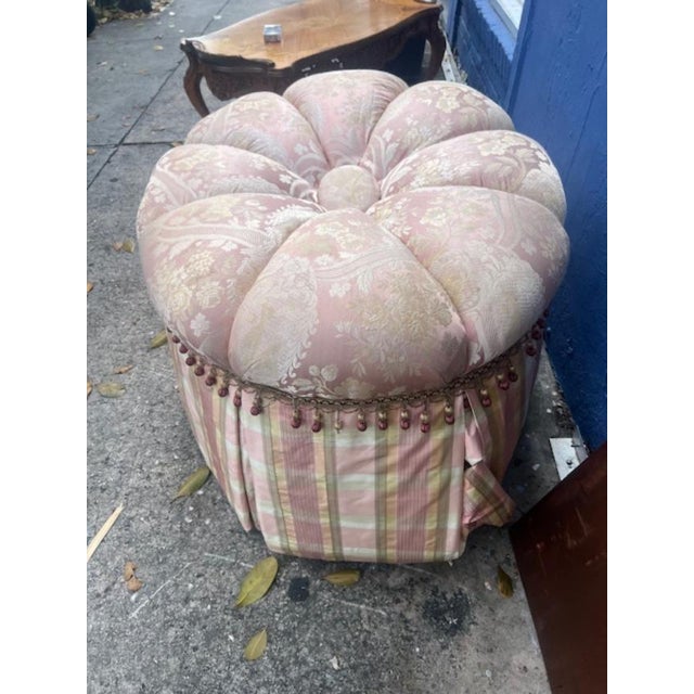 Large Oval Tufted Ottoman Custom Made For Sale In West Palm - Image 6 of 8