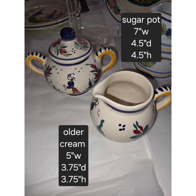 Nice collection of French Quimper Serveware consisting of two more modern made plates and two older plates, a sugar Pot...