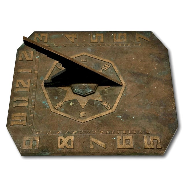 Unusual & Very Good Quality Art Deco Antique American Solid Cast Bronze Garden Sundial - Circa Early 20th Century For Sale - Image 4 of 18