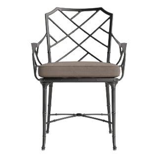 Brown Jordan Calcutta Arm Chair, Textured Pewter frame with Fusion Taupe fabric For Sale