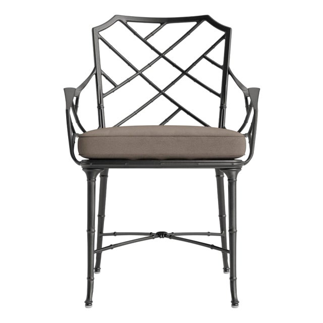 Brown Jordan Calcutta Arm Chair, Textured Pewter frame with Fusion Taupe fabric For Sale