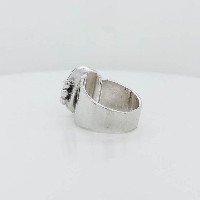 Metal Navajo Delvin John Sterling Silver & Turquoise Cabochon Signet Style Ring For Sale - Image 7 of 11