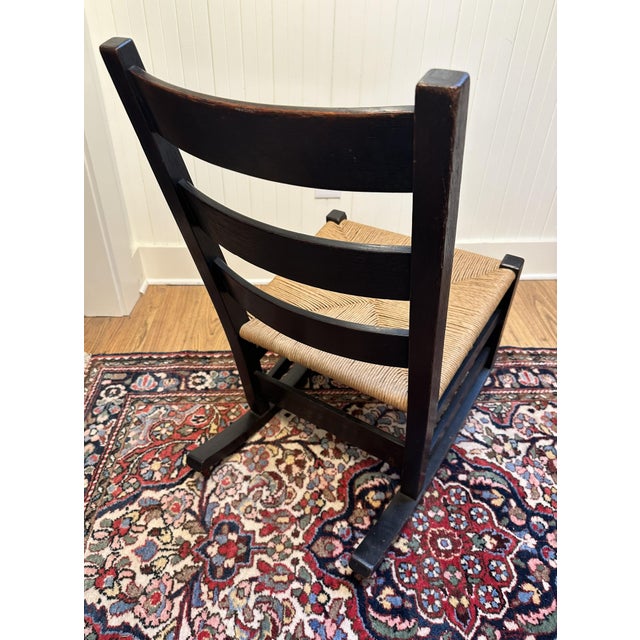 Brown Early 20th Century Gustav Stickley Oak Rocking Chair Model No. 305 For Sale - Image 8 of 14