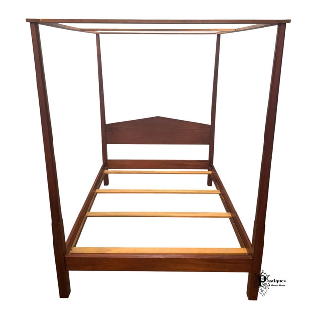 Brown Vintage Traditional Chippendale Style Solid Mahogany Queen Size Four Poster Pencil Canopy Bed For Sale - Image 8 of 11