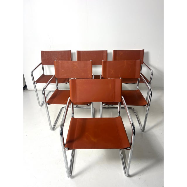 Metal Mid-Century Modern Armchairs in Chrome and Leather, 1960s, Set of 6 For Sale - Image 7 of 7