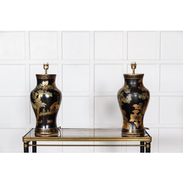 Large Chinese Papier-Mâché Table Lamps, 1950s, Set of 2 For Sale - Image 13 of 14