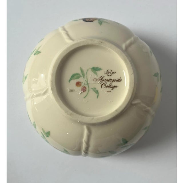 Lenox Late 20th Century Lenox Elegant Morningside Cottage Nut Bowl or Candy Dish 24k Gold Trim With Bumblebee Butterfly Ivy Design For Sale - Image 4 of 9
