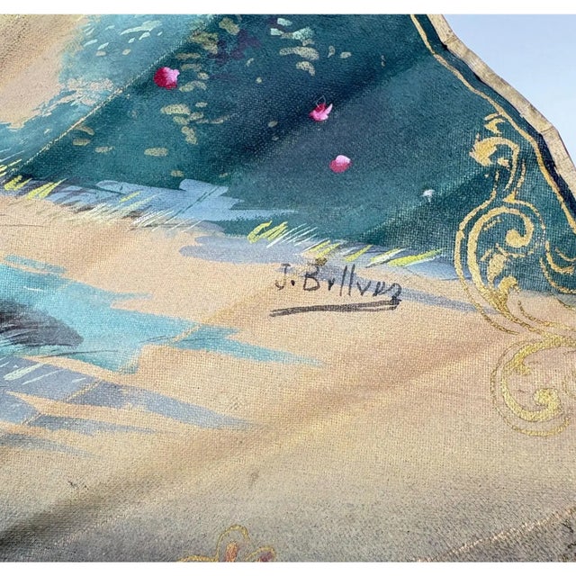 Victorian Late 19th Century Signed J Billvas Hand Painted Silk Fan in Original Simon Loscertales Bona Roma Box For Sale - Image 3 of 11