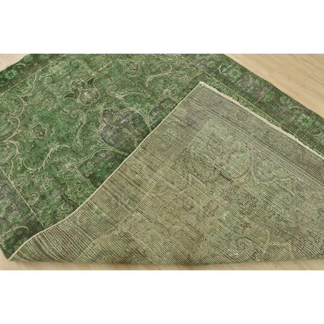 Tabriz Rug 6’3” X 9’3” Green Wool Vintage Overdyed Hand-Knotted Carpet For Sale - Image 13 of 14
