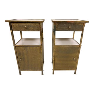 Early 20th Century Pair of Antique Hammered Brass Nightstands For Sale
