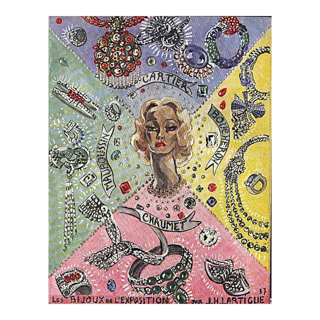 1937 Rare French Jewelry Advertisement Print-Cartier, Mauboussin, Boucheron, Chaumet, by Lartrigue, Matted For Sale