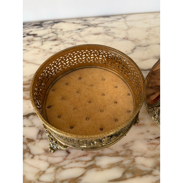 Mid 20th Century Vintage Hollywood Regency Amber Glass Hexagon Jewelry Casket Display For Sale - Image 5 of 11