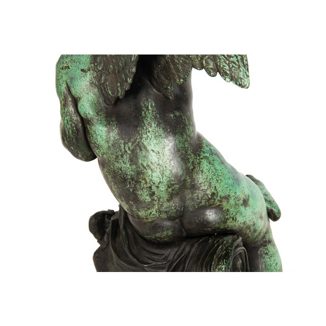 French Patinated Copper Sculpture of Seated Cherub After Charles Lemire For Sale - Image 11 of 18
