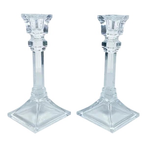 1980s Crystal Glass Candleholders - a Pair