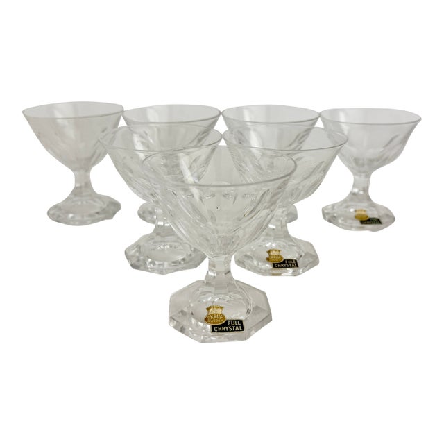 Mid-Century Skruf Sweden Full Crystal Champagne Coupes/Dessert Glasses - Set of 6 For Sale