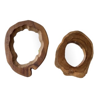 Vintage Brutalist Organic Wooden Mirrors, 1950s, Set of 2 For Sale
