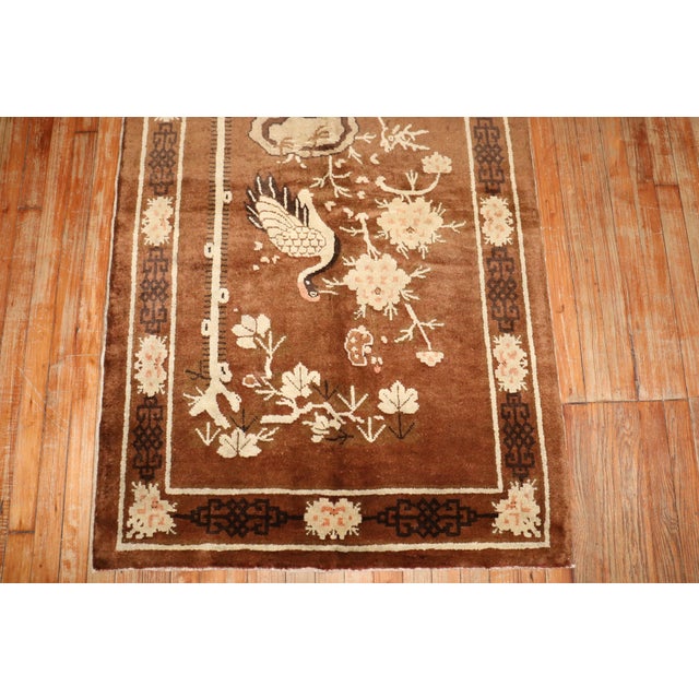 Vintage Zabihi Collection Chinese Pictorial Brown Rug - 3'3" x 5'2" For Sale - Image 4 of 7