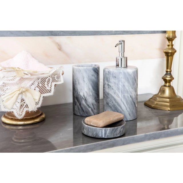 Contemporary Rounded Toothbrush Holder in Black Marquina Marble For Sale - Image 3 of 6