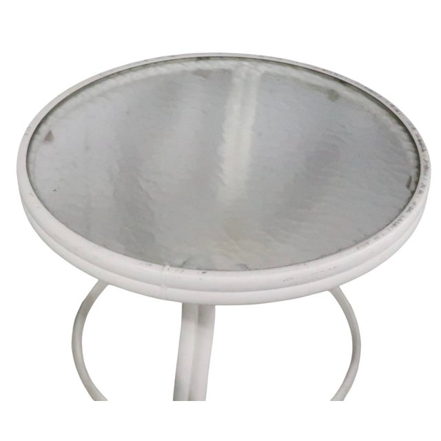 Pr. Vintage Patio Poolside Garden Tables With Aluminum Frames and Textured Glass Tops For Sale - Image 14 of 14