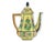 Mid 20th century French Quimper coffee pot featuring the classic hand-painted Breton figure decoration set against a warm...